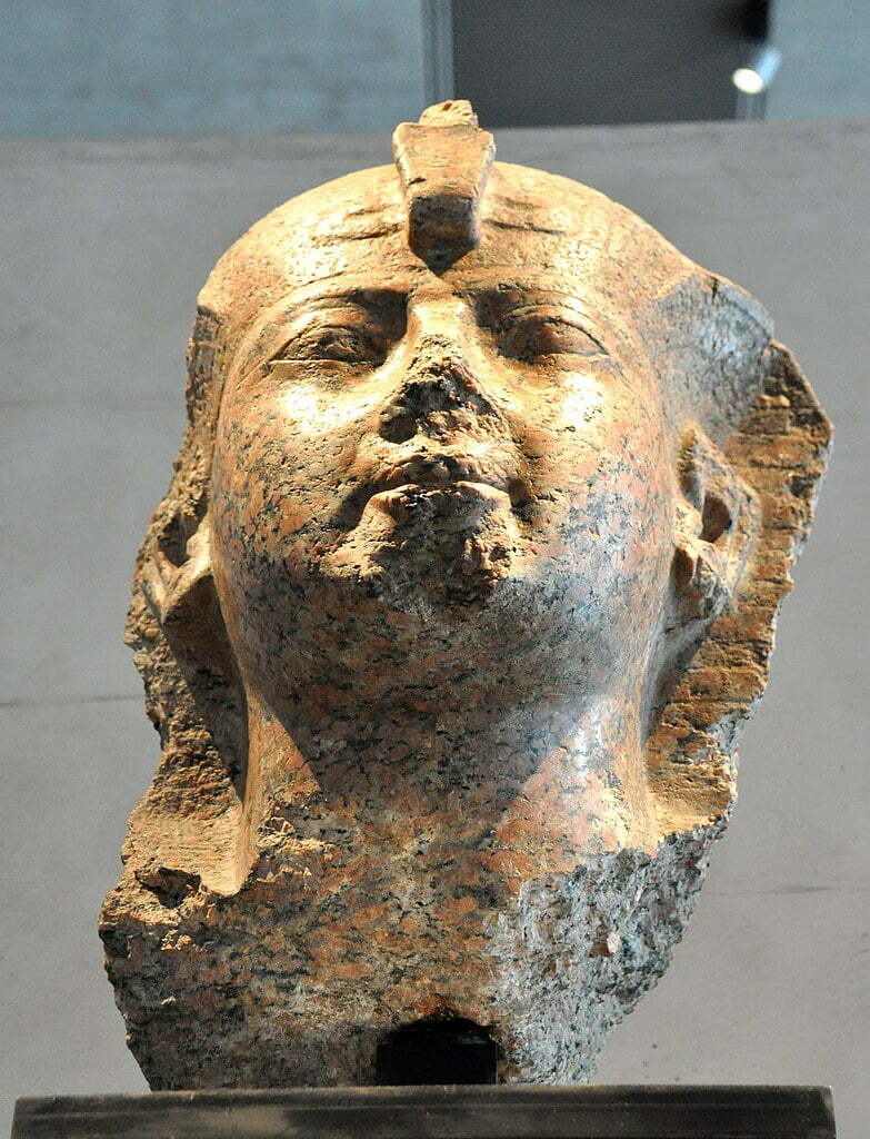 783px Head of Hatshepsut wearing the royal headdress. 18th Dynasty c. 1460 BC. State Museum of Egyptian Art Munich 1